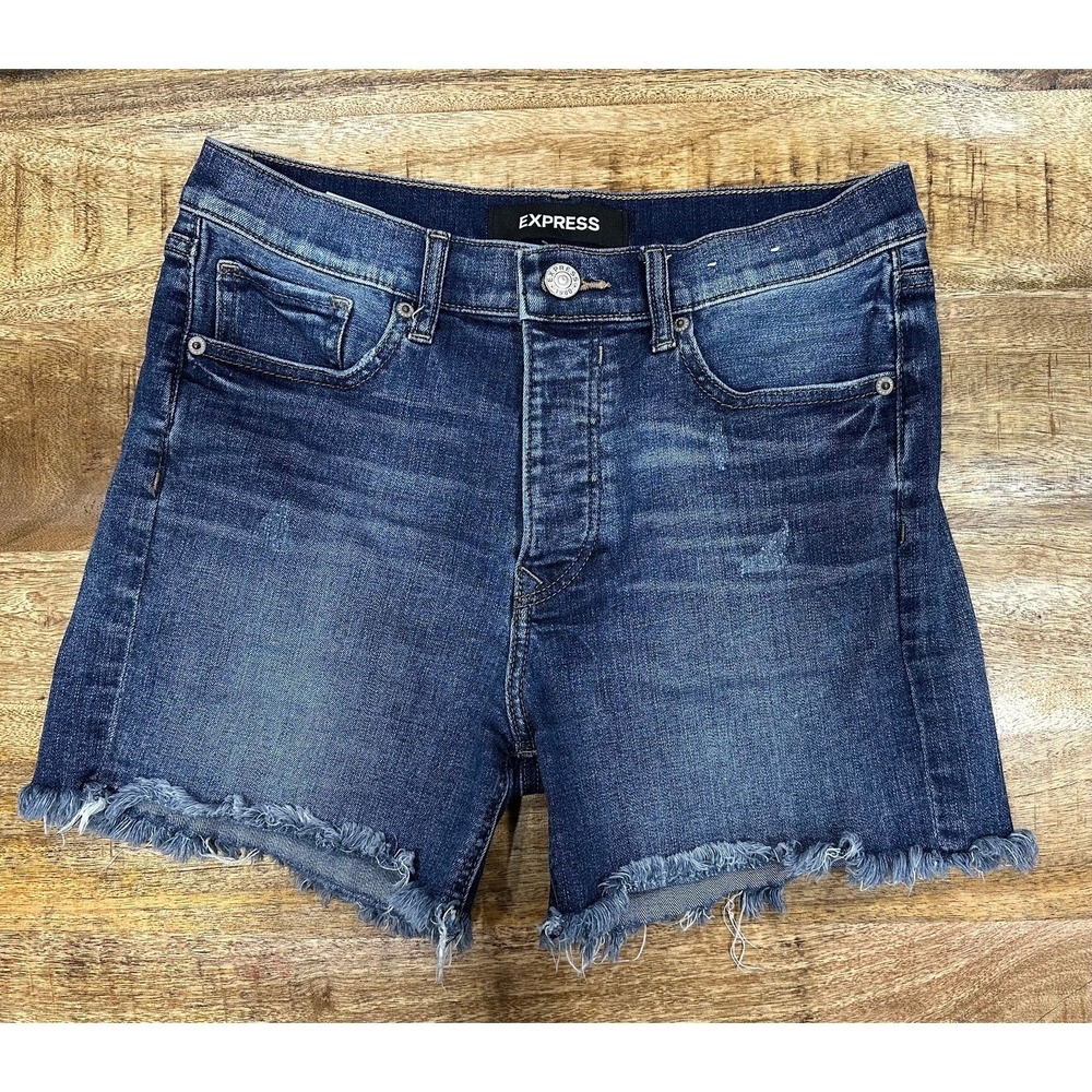Express Vintage High Rise Woman's MIDI denim cutoff shorts Y2K look